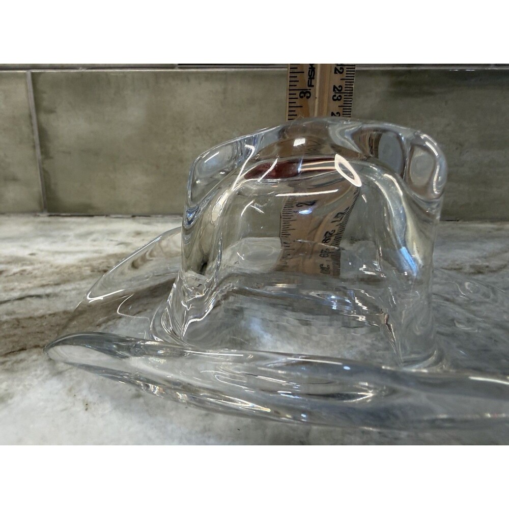 Vintage Signed Ralph Lauren Lead Crystal Glass Cowboy Hat Decorative Paperweight - Picture 9 of 9